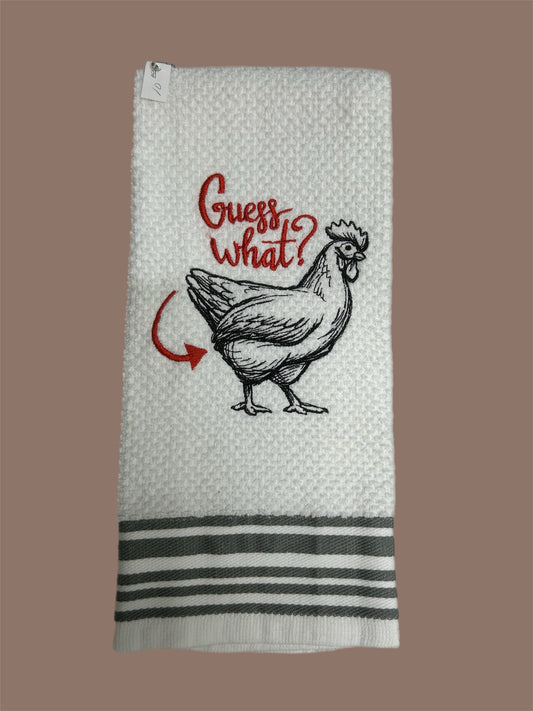White Guess What Kitchen Towel
